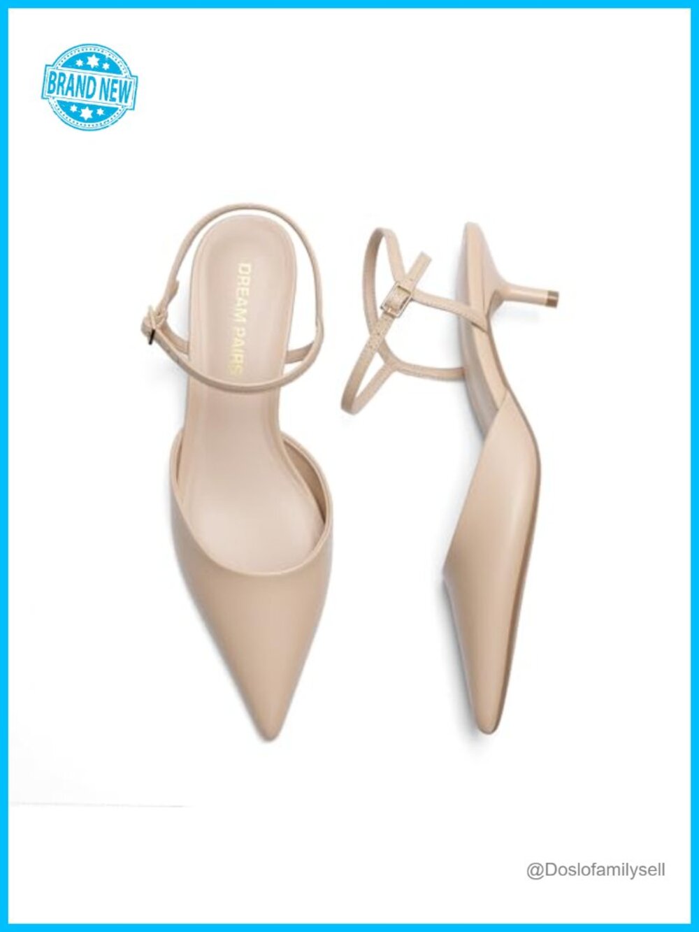 Kitten Heels Slingback Pointed Toe Faux Leather Pump